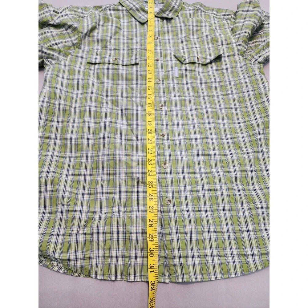 Columbia Men's Fishing Breathable Mesh button up Shirt Green Plaid Size L